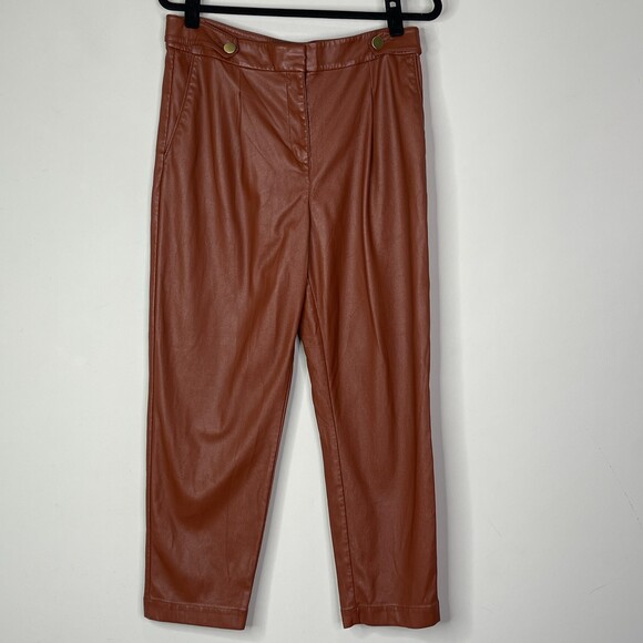 LOFT 2021 Button Tab Faux Leather Slim High Waist Pants Women's Size 10 - Picture 9 of 9